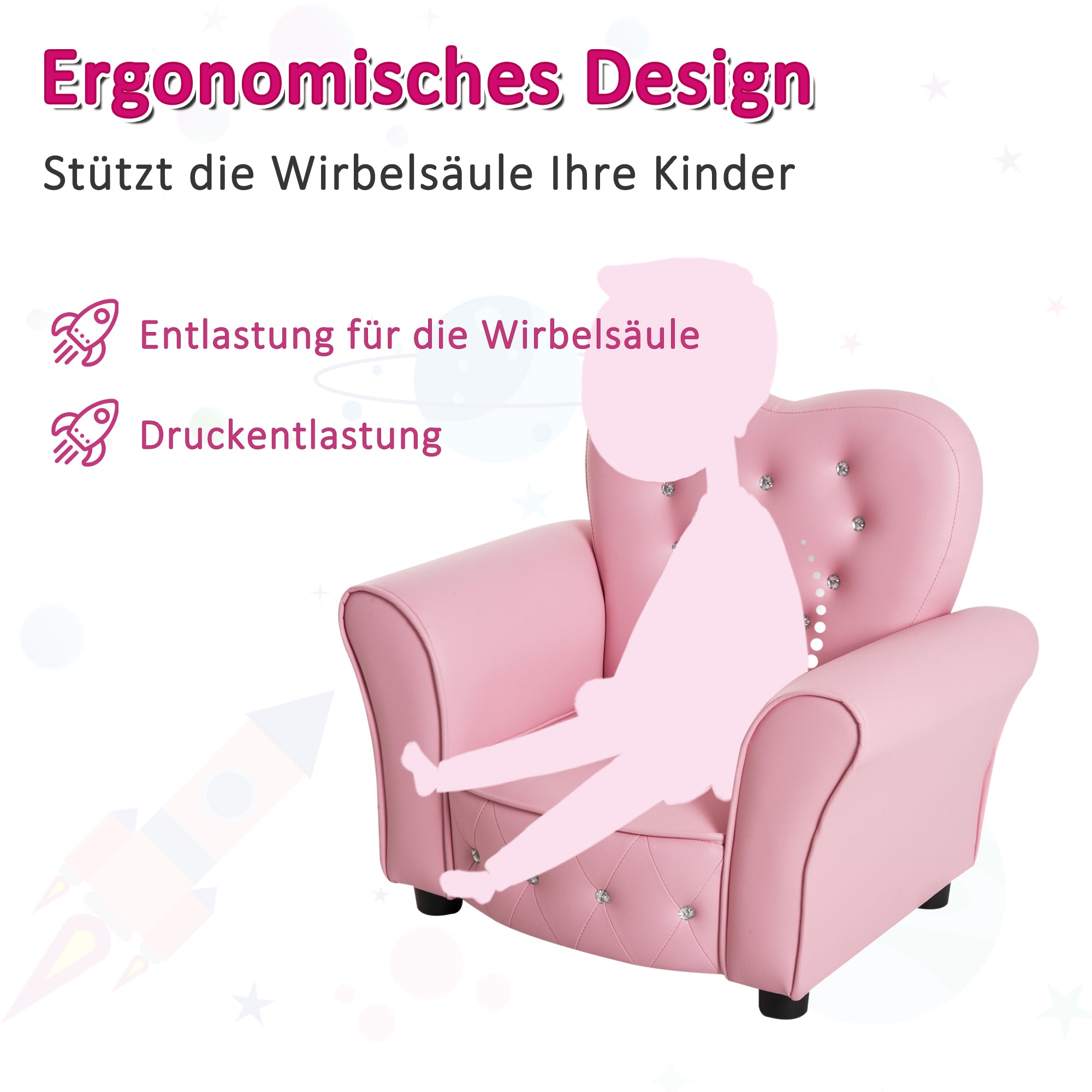 Kids Sofa Children's Armchair Princess Mini Sofa Kids Room Sofa Heart-shaped Pink L59 x W41.5 x H49 cm