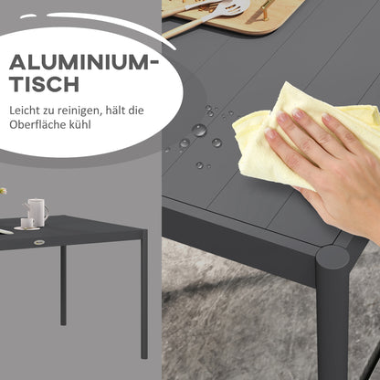 Garden Table, Dining Table for 6 People, Patio Table, Balcony Table in Aluminum, Dark Gray, 145 x 90 x 74 cm