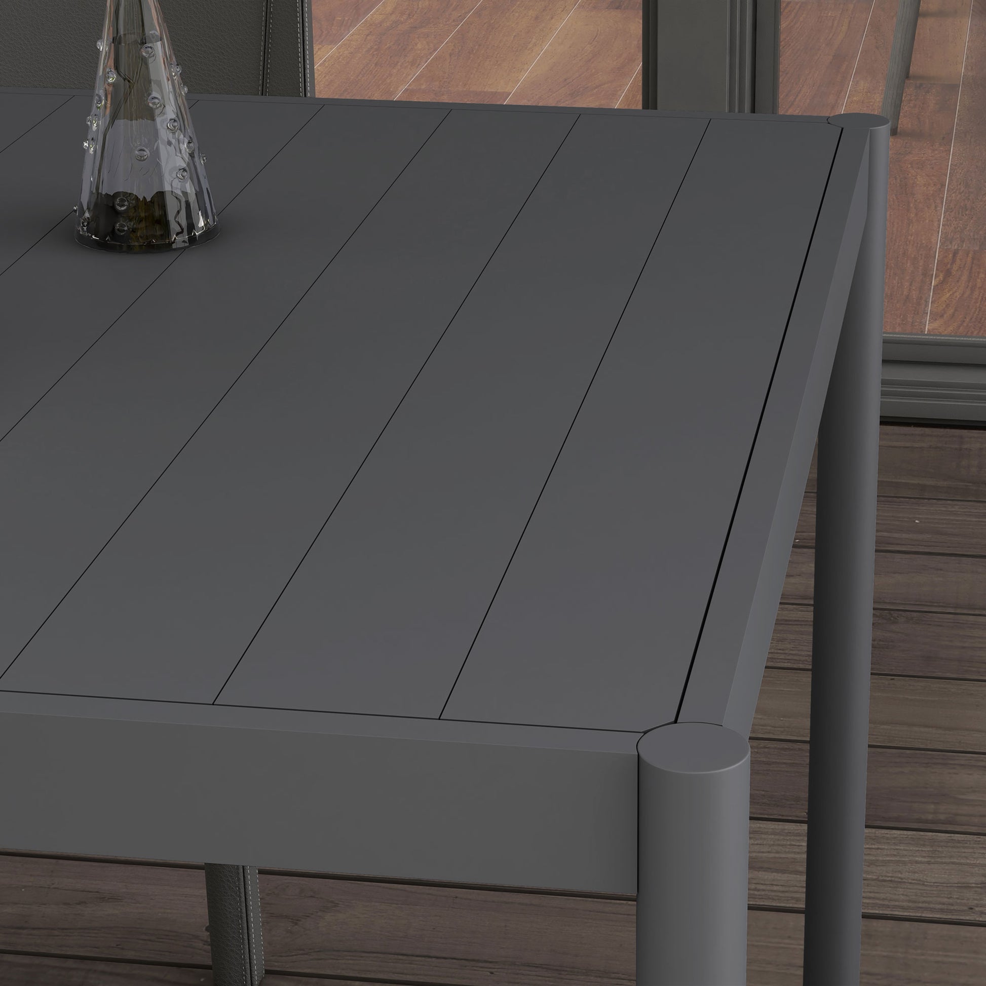 Garden Table, Dining Table for 6 People, Patio Table, Balcony Table in Aluminum, Dark Gray, 145 x 90 x 74 cm