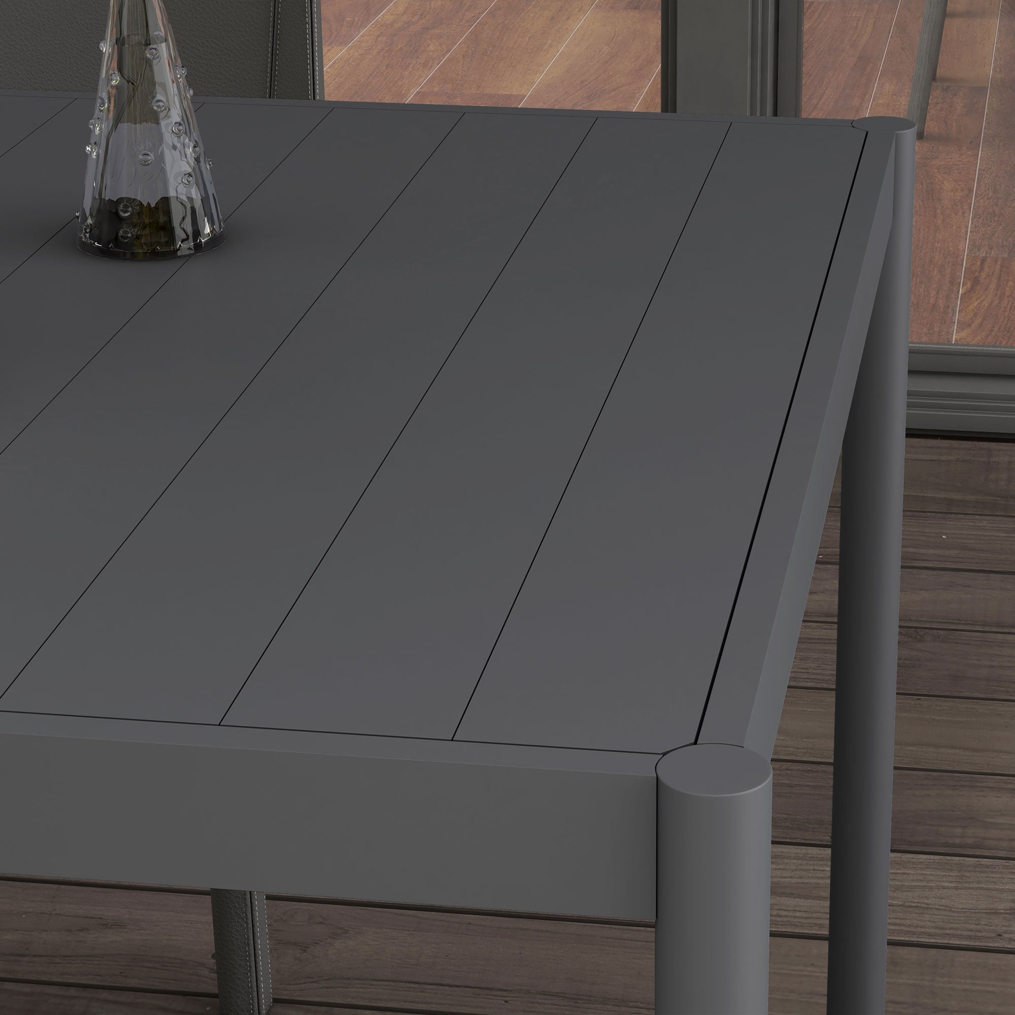 Garden Table, Dining Table for 6 People, Patio Table, Balcony Table in Aluminum, Dark Gray, 145 x 90 x 74 cm
