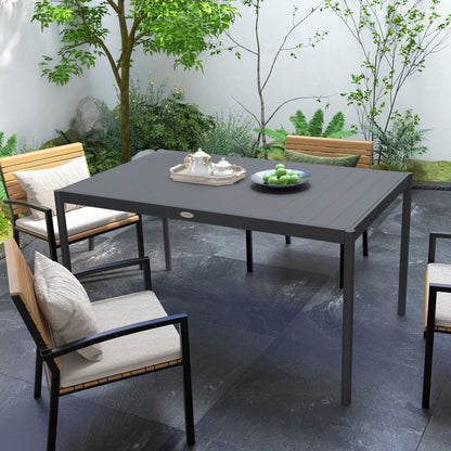 Garden Table, Dining Table for 6 People, Patio Table, Balcony Table in Aluminum, Dark Gray, 145 x 90 x 74 cm