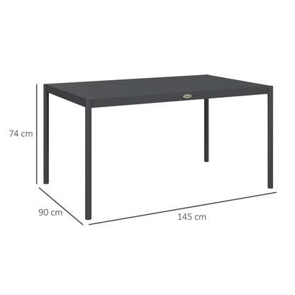 Garden Table, Dining Table for 6 People, Patio Table, Balcony Table in Aluminum, Dark Gray, 145 x 90 x 74 cm
