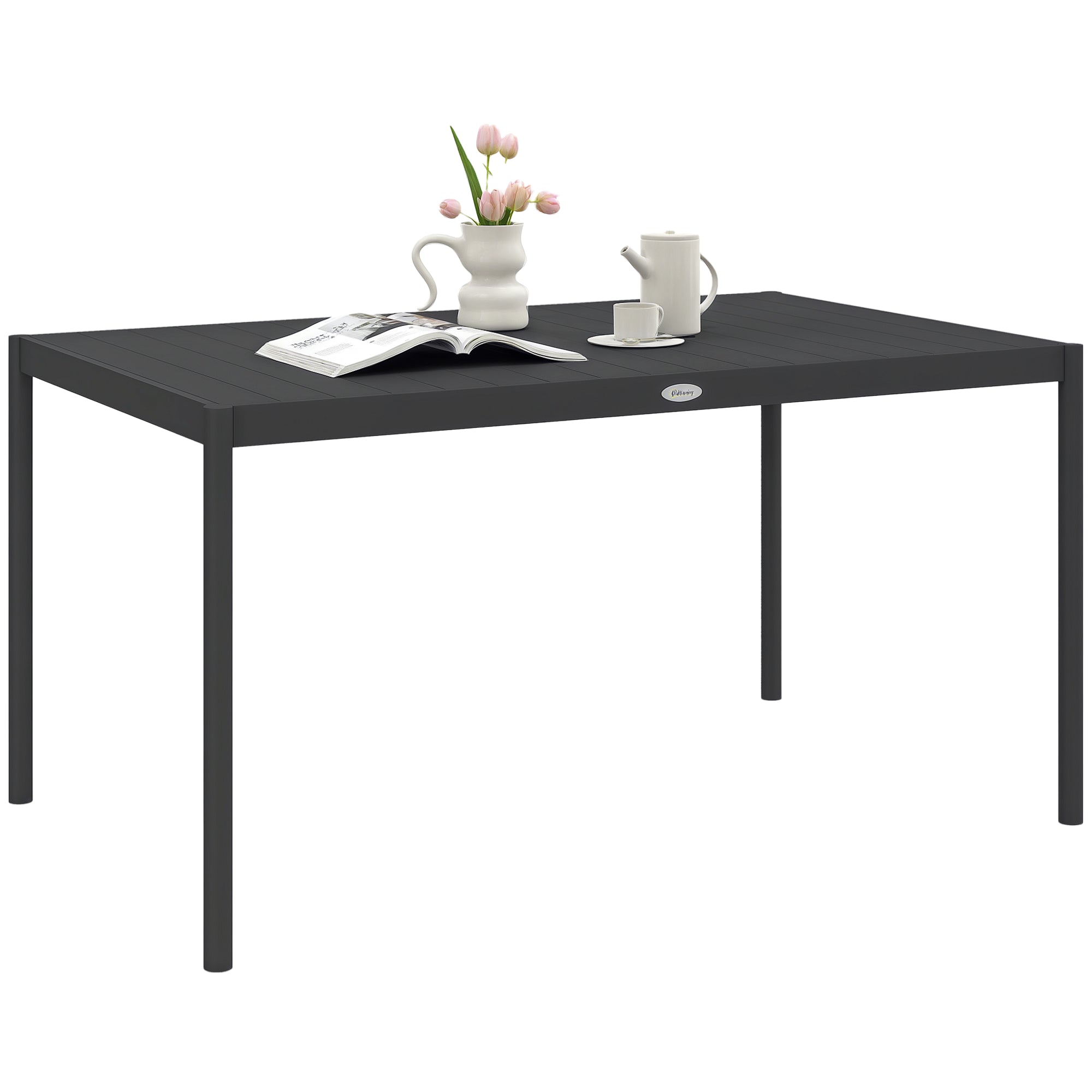 Garden Table, Dining Table for 6 People, Patio Table, Balcony Table in Aluminum, Dark Gray, 145 x 90 x 74 cm