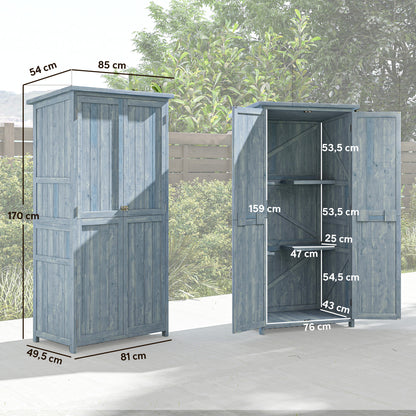 Pine Wood Outdoor Storage Cabinet with 2 Lockable Doors, 2 Shelves & 10 Hooks, Waterproof Asphalt Roof, for Balcony & Patio, 33.5 x 21.3 x 67 in, Gray