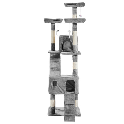 Cat Tree with Cat Cave, XXL Cat Scratching Post Climbing Tree for Cats Multi-Level Activity Center Plush Gray 49 x 49 x 173 cm