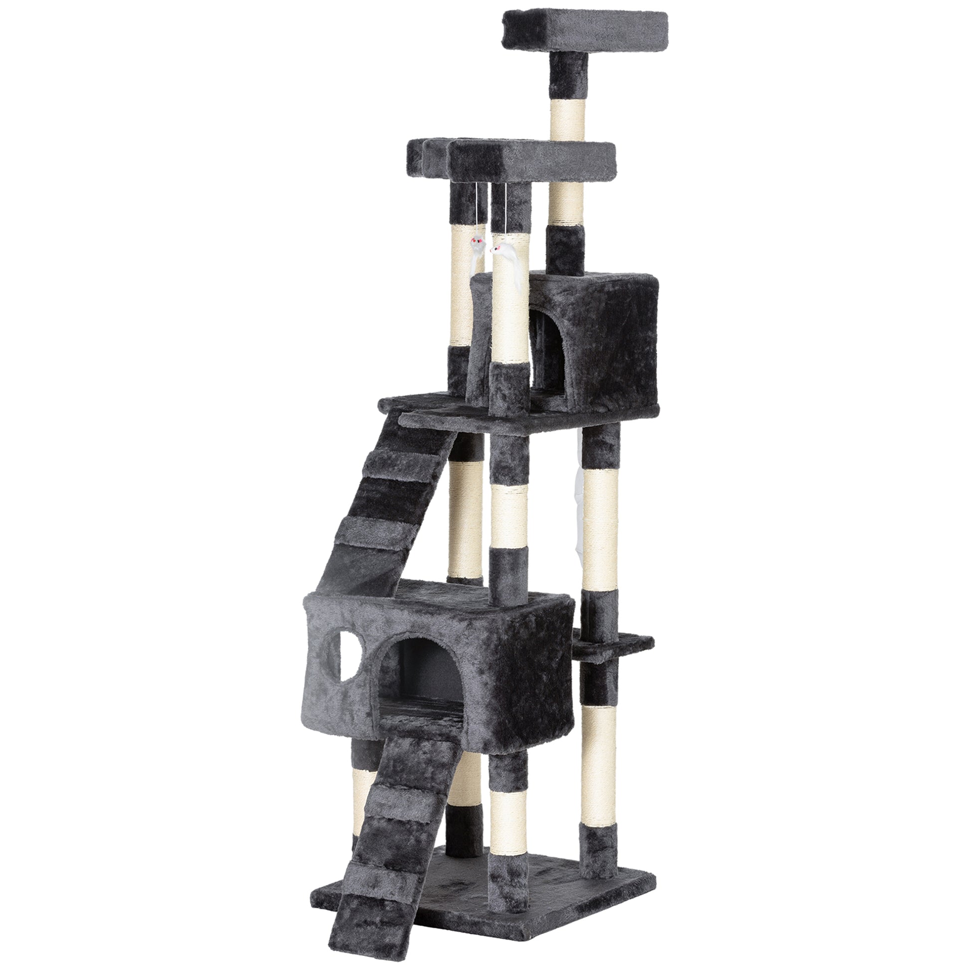 Cat Tree with Cat Cave, XXL Cat Scratching Post Climbing Tree for Cats Multi-Level Activity Center Plush Gray 49 x 49 x 173 cm