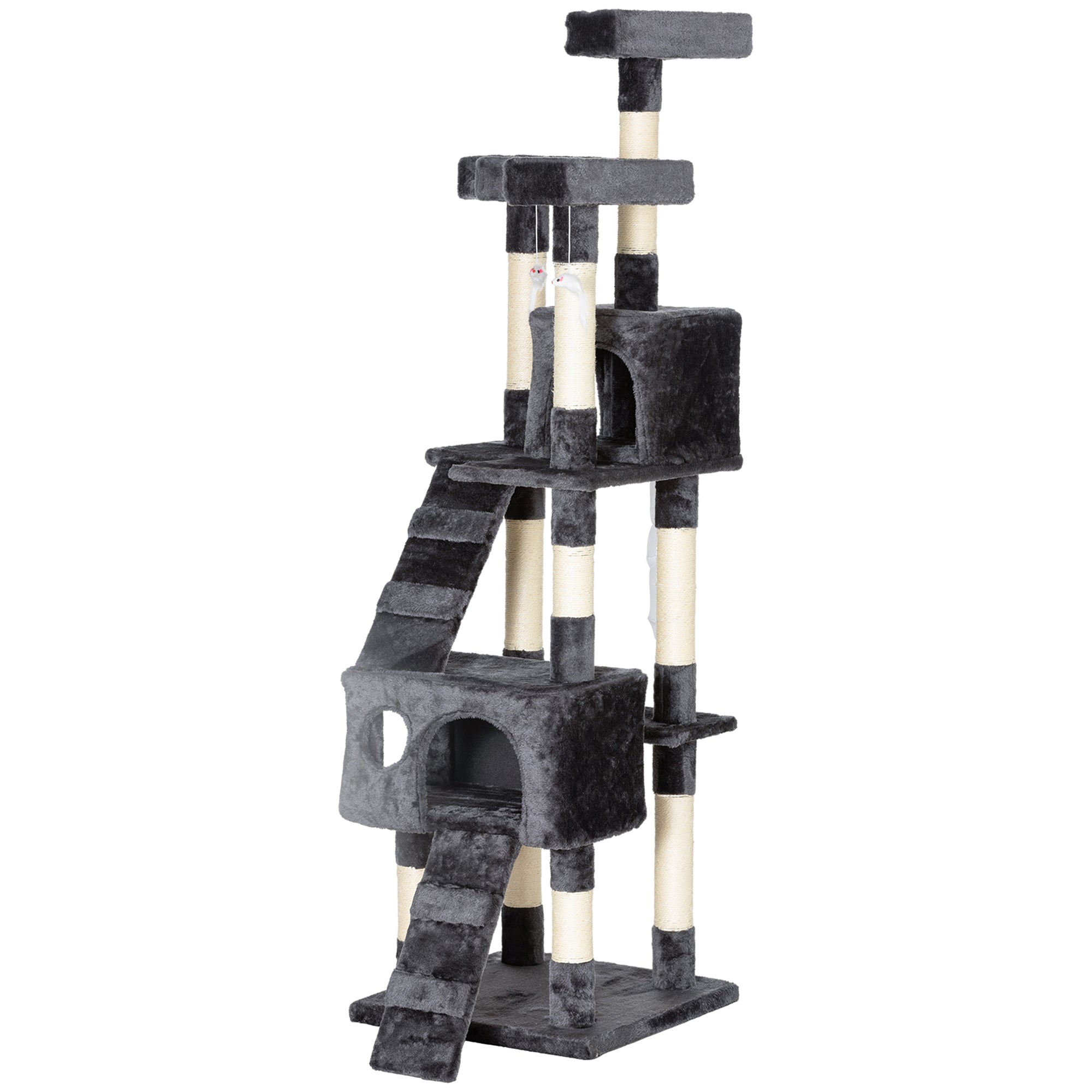 Cat Tree with Cat Cave, XXL Cat Scratching Post Climbing Tree for Cats Multi-Level Activity Center Plush Gray 49 x 49 x 173 cm
