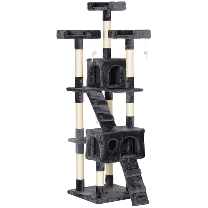 Cat Tree with Cat Cave, XXL Cat Scratching Post Climbing Tree for Cats Multi-Level Activity Center Plush Gray 49 x 49 x 173 cm