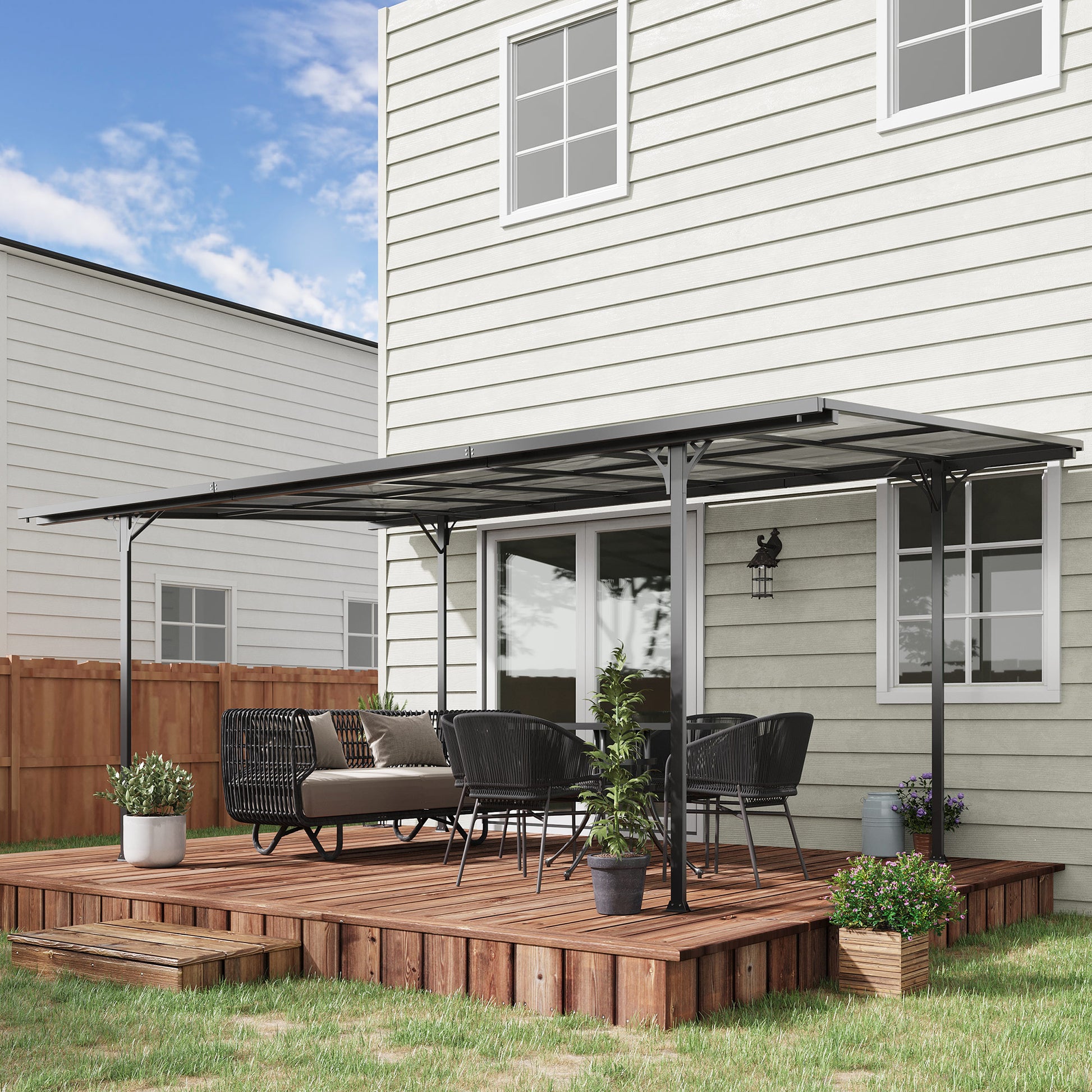 Aluminum Polycarbonate Hardtop Pergola 500 x 299 x 195/223 cm Garden Pavilion Carport Gray