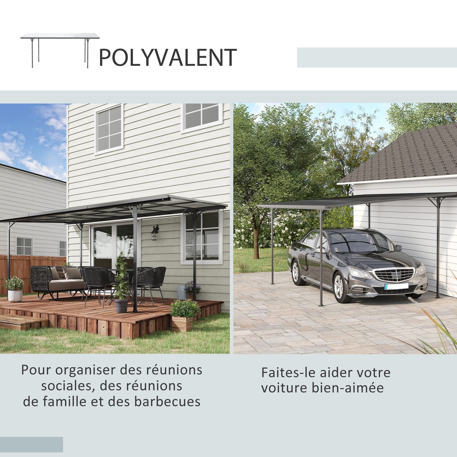 Aluminum Polycarbonate Hardtop Pergola 500 x 299 x 195/223 cm Garden Pavilion Carport Gray