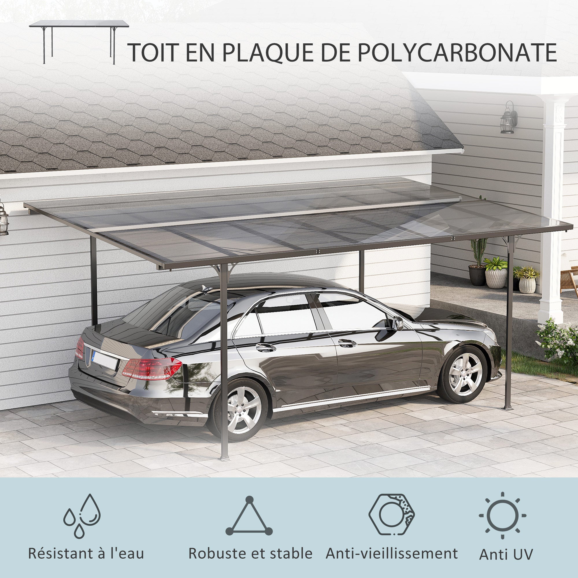 Aluminum Polycarbonate Hardtop Pergola 500 x 299 x 195/223 cm Garden Pavilion Carport Gray