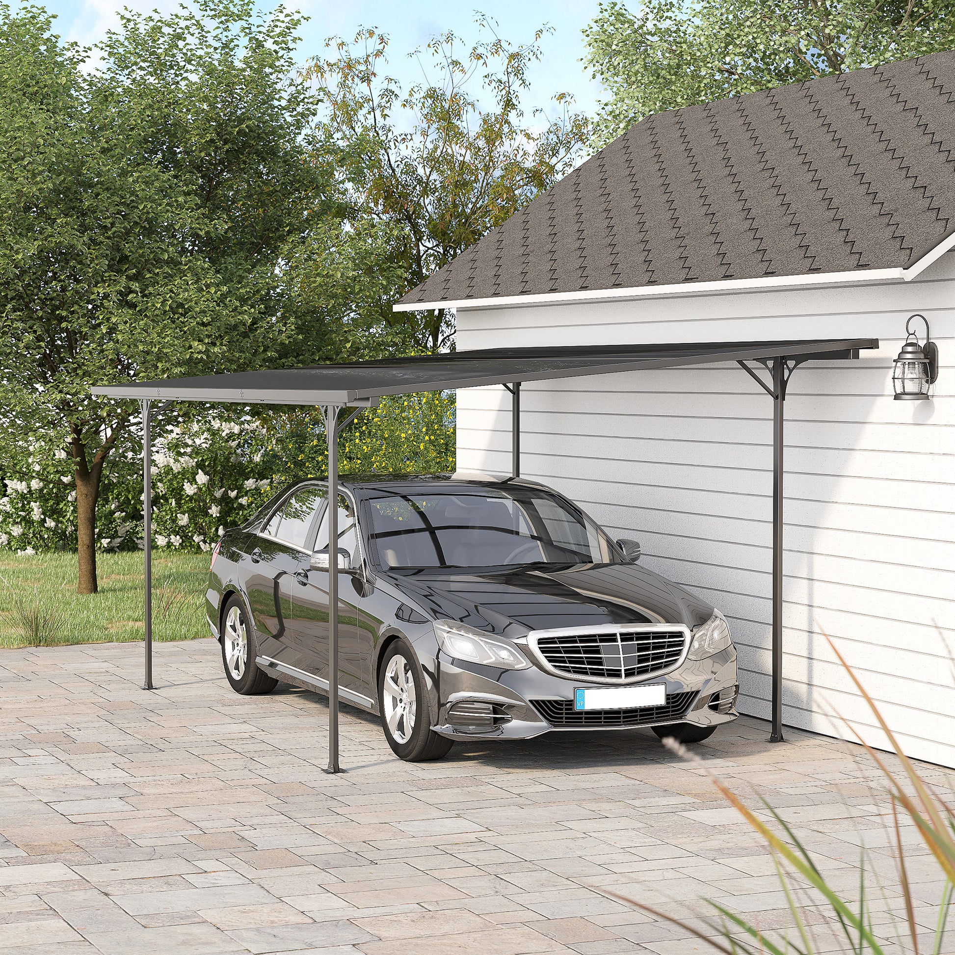 Aluminum Polycarbonate Hardtop Pergola 500 x 299 x 195/223 cm Garden Pavilion Carport Gray