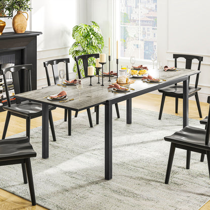 Extendable Garden Table Dining Table for 6-8 People, 160/240 x 90cm Aluminum Balcony Table with Wood Look Weatherproof Patio Table Outdoor Buffet Table for Garden, Terrace Balcony Grey