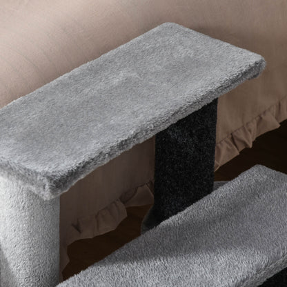 Cat Stairs 3-Step Pet Stairs with Scratching Posts Ball Dog Stairs Animal Stairs for Cats up to 5 kg Plush Jute Gray 45 x 40 x 48 cm