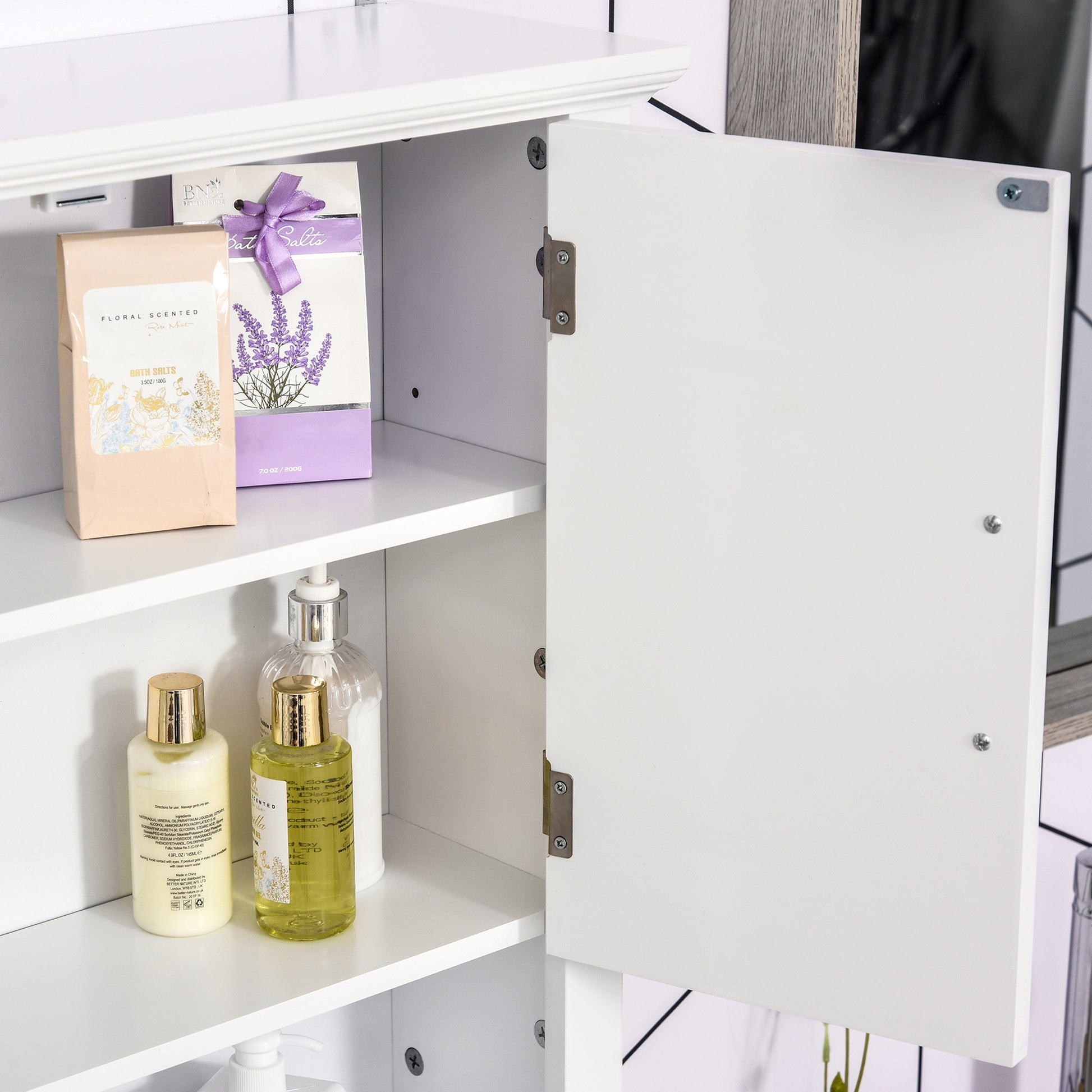 Wall Cabinet for Bathroom Wall-Mounted Bathroom Cabinet with 2 Doors and Adjustable Shelf and Open Storage for Toilet Bedroom Shower 60x19.8x58 cm White