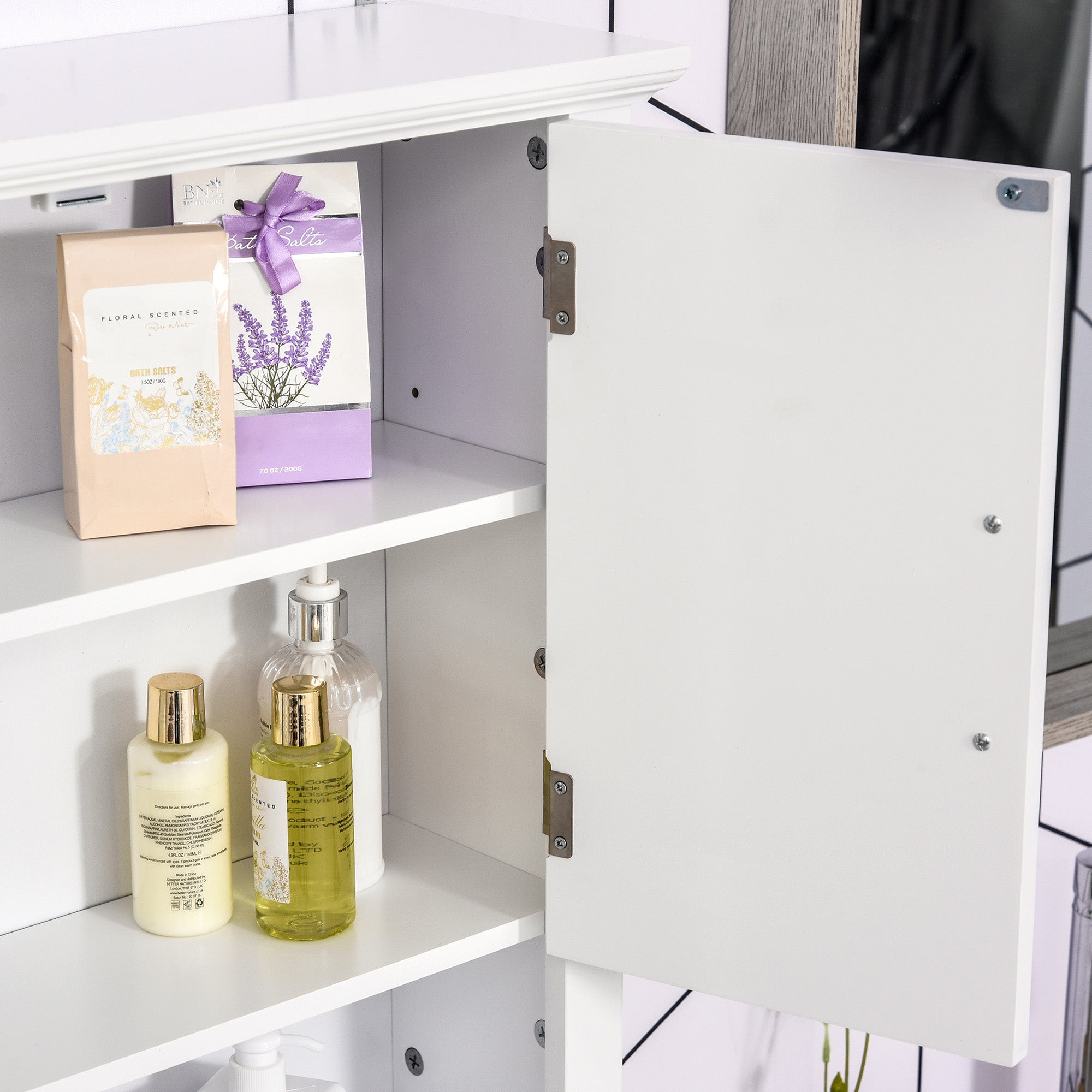 Wall Cabinet for Bathroom Wall-Mounted Bathroom Cabinet with 2 Doors and Adjustable Shelf and Open Storage for Toilet Bedroom Shower 60x19.8x58 cm White