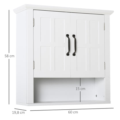 Wall Cabinet for Bathroom Wall-Mounted Bathroom Cabinet with 2 Doors and Adjustable Shelf and Open Storage for Toilet Bedroom Shower 60x19.8x58 cm White
