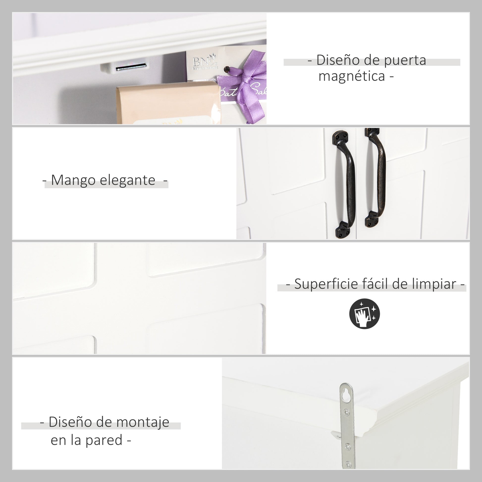Wall Cabinet for Bathroom Wall-Mounted Bathroom Cabinet with 2 Doors and Adjustable Shelf and Open Storage for Toilet Bedroom Shower 60x19.8x58 cm White