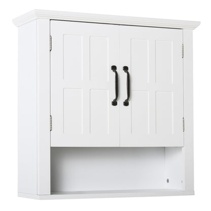 Wall Cabinet for Bathroom Wall-Mounted Bathroom Cabinet with 2 Doors and Adjustable Shelf and Open Storage for Toilet Bedroom Shower 60x19.8x58 cm White