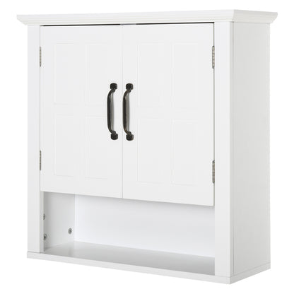 Wall Cabinet for Bathroom Wall-Mounted Bathroom Cabinet with 2 Doors and Adjustable Shelf and Open Storage for Toilet Bedroom Shower 60x19.8x58 cm White