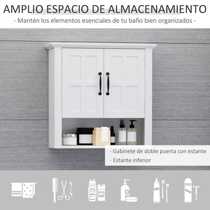 Wall Cabinet for Bathroom Wall-Mounted Bathroom Cabinet with 2 Doors and Adjustable Shelf and Open Storage for Toilet Bedroom Shower 60x19.8x58 cm White