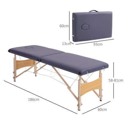 Folding Massage Table Portable Massage Bed with Headrest Beech Wood Frame Physiotherapy Table with Adjustable Height and Carrying Bag 186x60x58-81 cm Purple