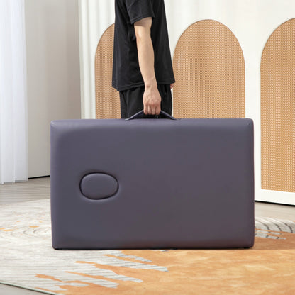 Folding Massage Table Portable Massage Bed with Headrest Beech Wood Frame Physiotherapy Table with Adjustable Height and Carrying Bag 186x60x58-81 cm Purple