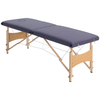 Folding Massage Table Portable Massage Bed with Headrest Beech Wood Frame Physiotherapy Table with Adjustable Height and Carrying Bag 186x60x58-81 cm Purple