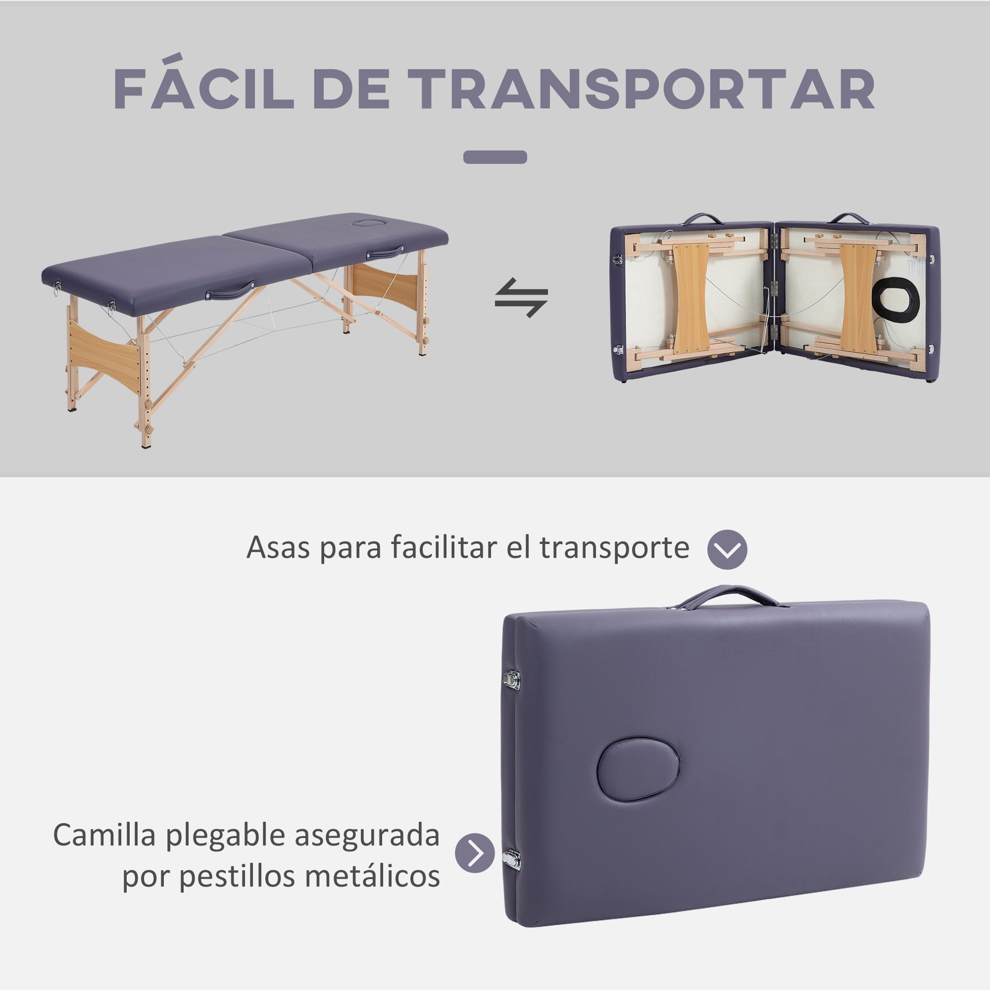 Folding Massage Table Portable Massage Bed with Headrest Beech Wood Frame Physiotherapy Table with Adjustable Height and Carrying Bag 186x60x58-81 cm Purple