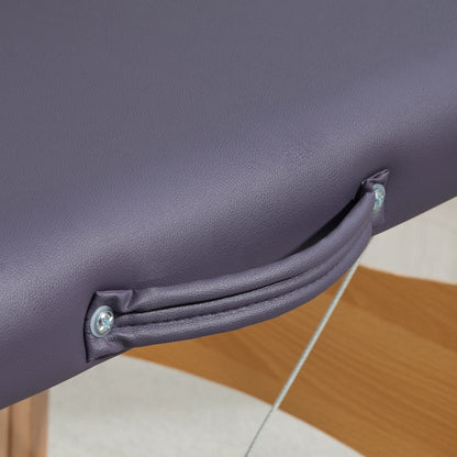 Folding Massage Table Portable Massage Bed with Headrest Beech Wood Frame Physiotherapy Table with Adjustable Height and Carrying Bag 186x60x58-81 cm Purple