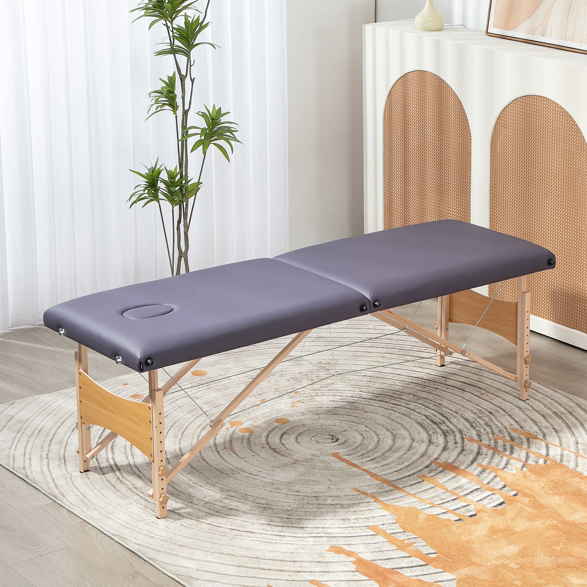 Folding Massage Table Portable Massage Bed with Headrest Beech Wood Frame Physiotherapy Table with Adjustable Height and Carrying Bag 186x60x58-81 cm Purple