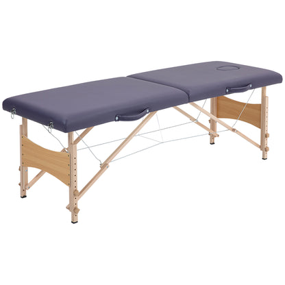 Folding Massage Table Portable Massage Bed with Headrest Beech Wood Frame Physiotherapy Table with Adjustable Height and Carrying Bag 186x60x58-81 cm Purple