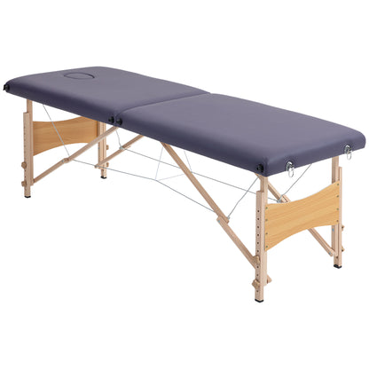 Folding Massage Table Portable Massage Bed with Headrest Beech Wood Frame Physiotherapy Table with Adjustable Height and Carrying Bag 186x60x58-81 cm Purple