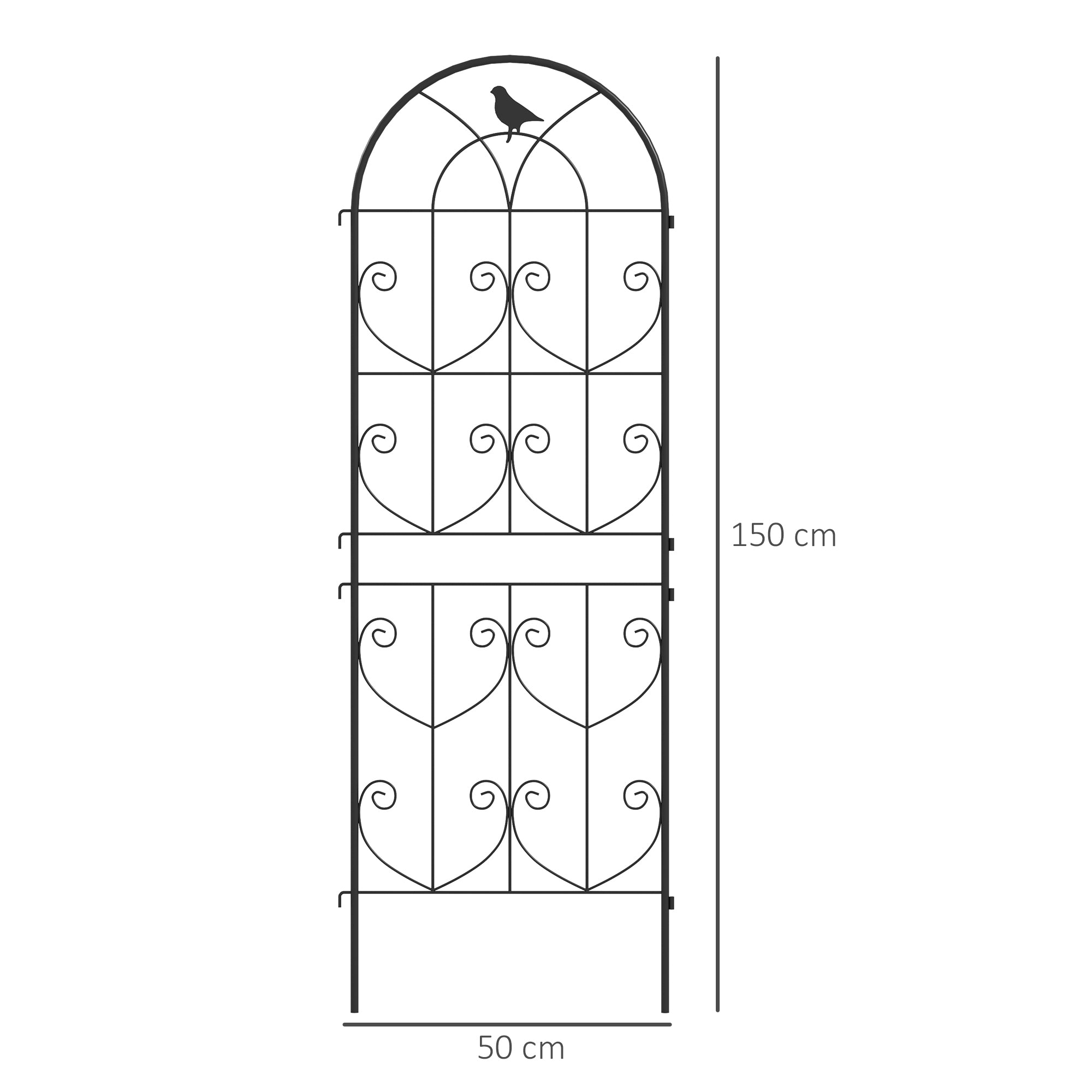 Climbing Plant Support with Birds, Set of 2, Garden Trellis, for Vegetables, Vines, Flowers, Metal, 50 x 150 cm, Black