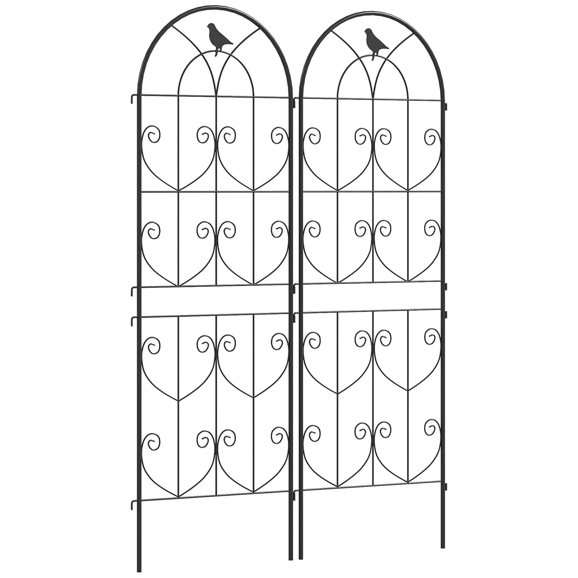 Climbing Plant Support with Birds, Set of 2, Garden Trellis, for Vegetables, Vines, Flowers, Metal, 50 x 150 cm, Black