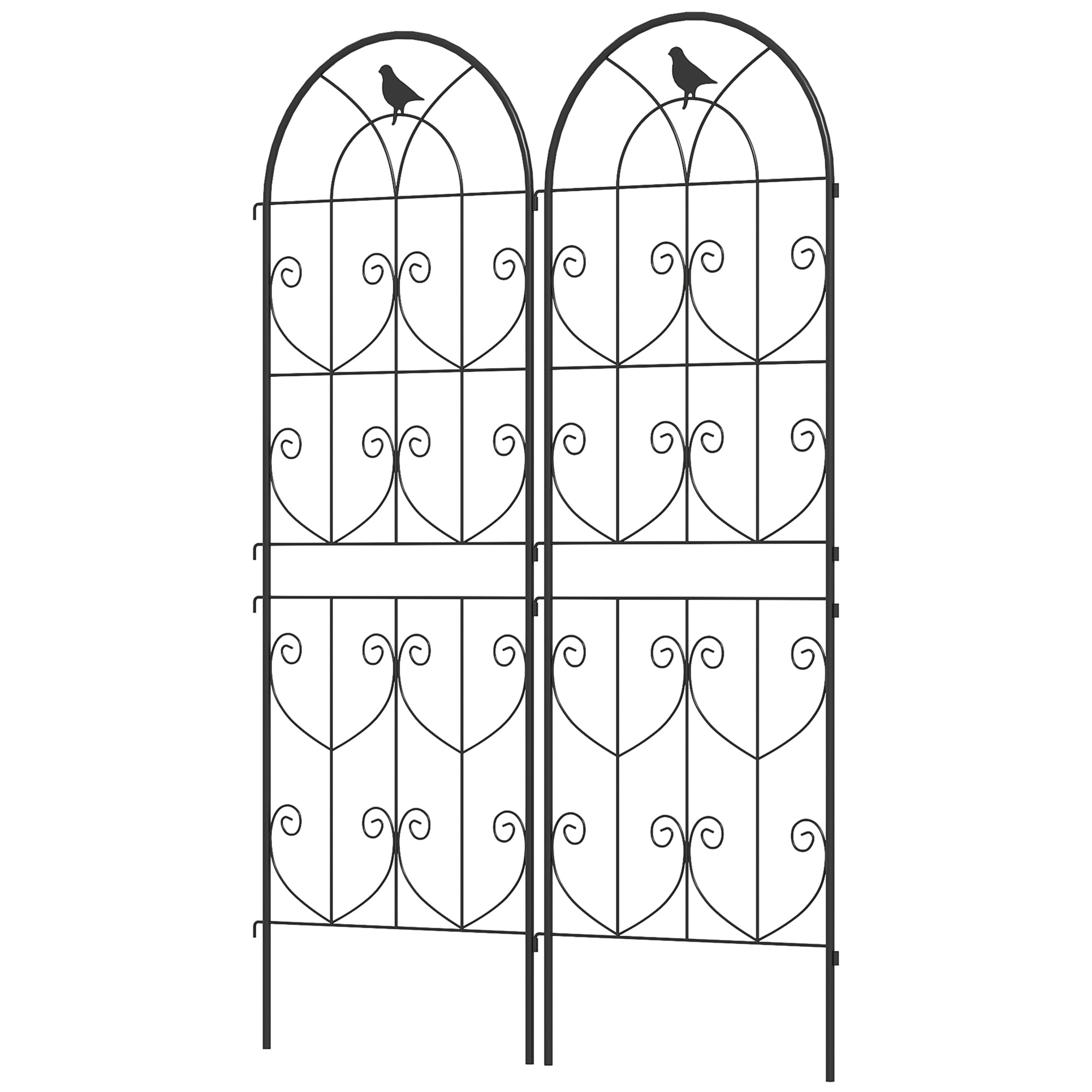 Climbing Plant Support with Birds, Set of 2, Garden Trellis, for Vegetables, Vines, Flowers, Metal, 50 x 150 cm, Black
