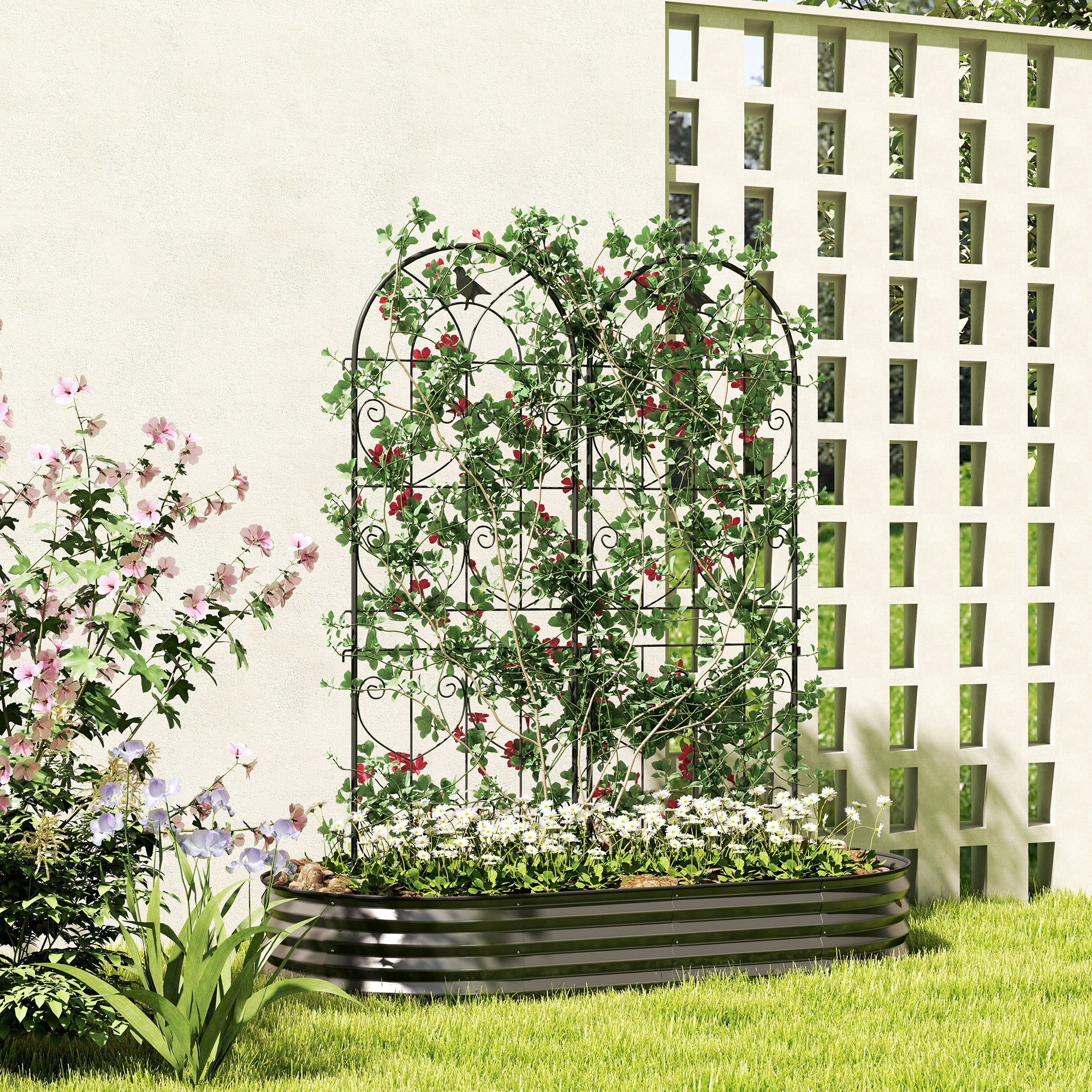 Climbing Plant Support with Birds, Set of 2, Garden Trellis, for Vegetables, Vines, Flowers, Metal, 50 x 150 cm, Black