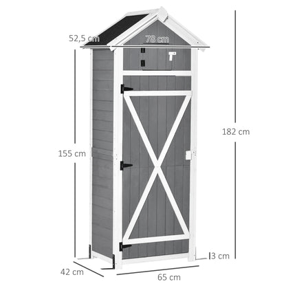 Wooden Garden Cabinet, Weatherproof Tool Shed 78x52.5x182cm, Outdoor Storage House with Door, Gable Roof, Tool Cabinet with Hooks, Foldable Table, Tool Shed for Garden, Terrace, Grey