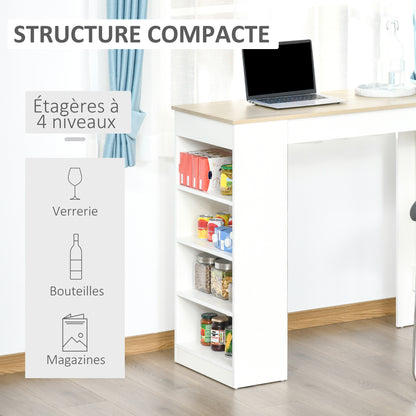 2-Person Bar Table, High Bistro Table with 4 Open Shelves for Small Spaces — Kitchen & Living Room, 45.3 x 19.7 x 40.4 in, Modern, White & Natural Wood