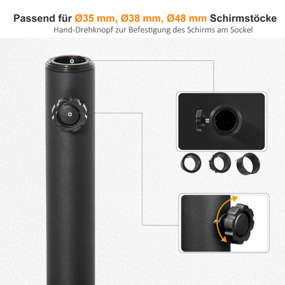 Umbrella Stand 13 kg Umbrella Base, Square Umbrella Holder, Umbrella Weight, Stand for Umbrella 35/38/48mm Pole Diameter, for Balcony, Terrace, Garden, Black