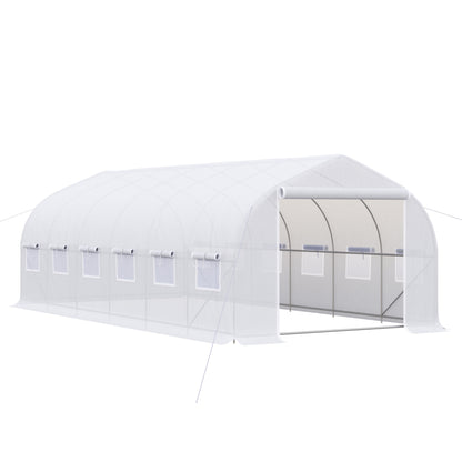 Outdoor Tunnel Greenhouse 6x3x2m Large Garden Greenhouse with 12 Windows and Roll-Up Zipper Door Metal Frame for Plant Cultivation White