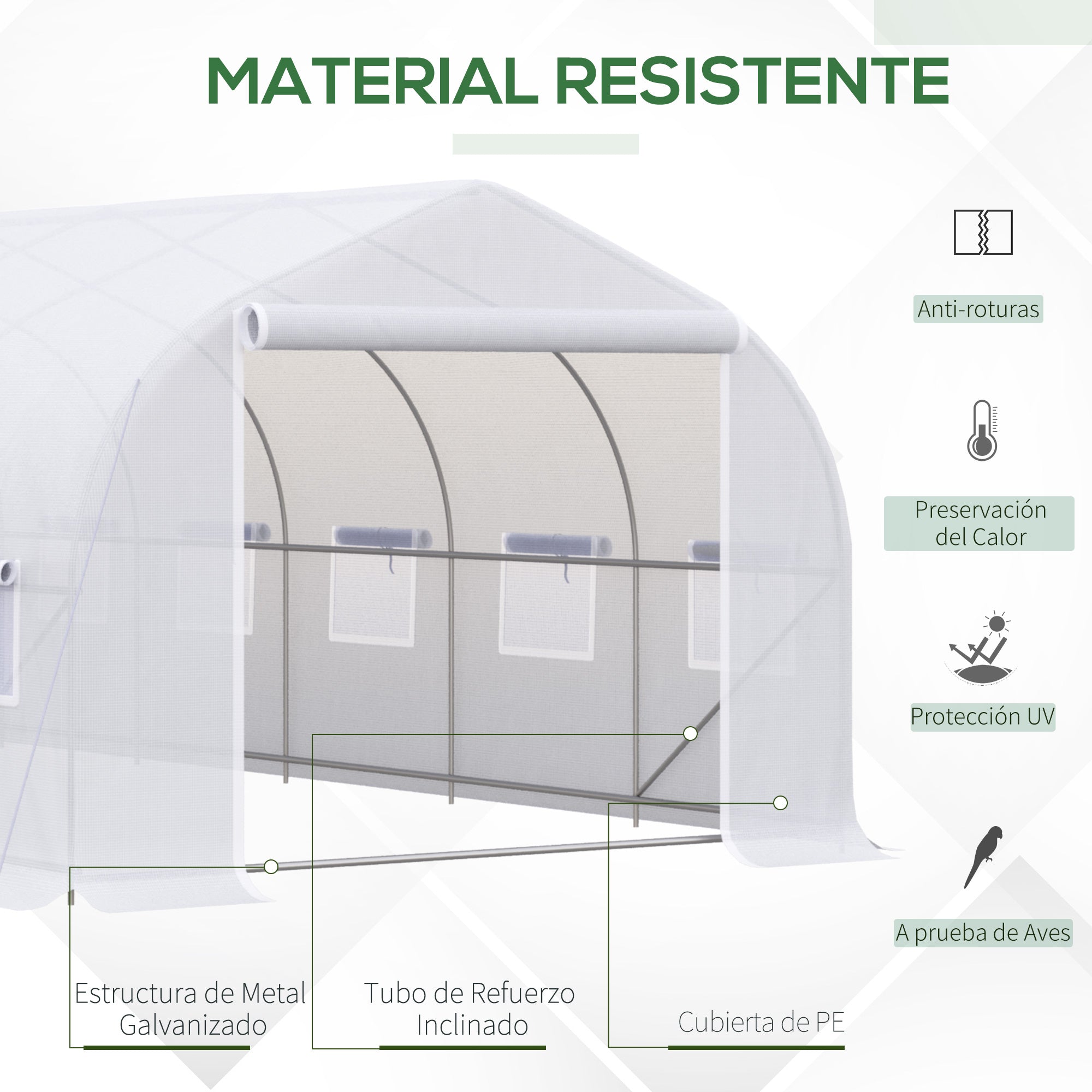 Outdoor Tunnel Greenhouse 6x3x2m Large Garden Greenhouse with 12 Windows and Roll-Up Zipper Door Metal Frame for Plant Cultivation White
