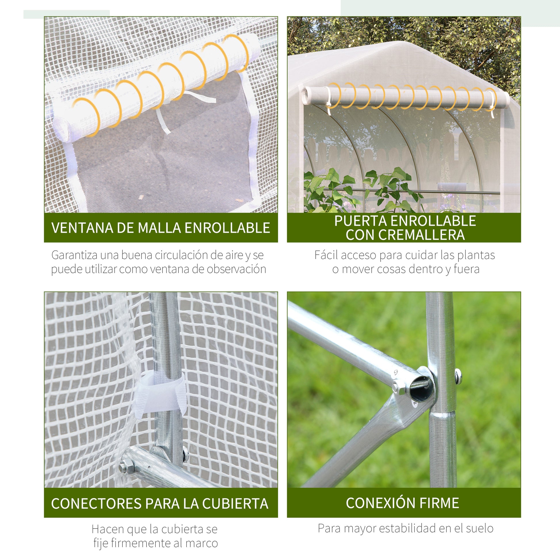 Outdoor Tunnel Greenhouse 6x3x2m Large Garden Greenhouse with 12 Windows and Roll-Up Zipper Door Metal Frame for Plant Cultivation White