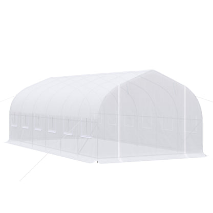 Outdoor Tunnel Greenhouse 6x3x2m Large Garden Greenhouse with 12 Windows and Roll-Up Zipper Door Metal Frame for Plant Cultivation White