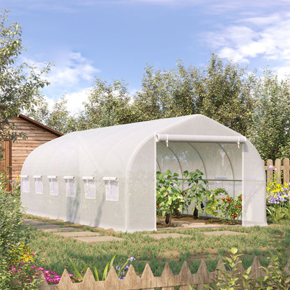 Outdoor Tunnel Greenhouse 6x3x2m Large Garden Greenhouse with 12 Windows and Roll-Up Zipper Door Metal Frame for Plant Cultivation White