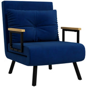 Adjustable Backrest Sofa Bed in 5 Levels, Foldable Sofa Bed with Cushions for Living Room, Upholstered Fabric, Steel and Wood, 63x73x81 cm, Blue