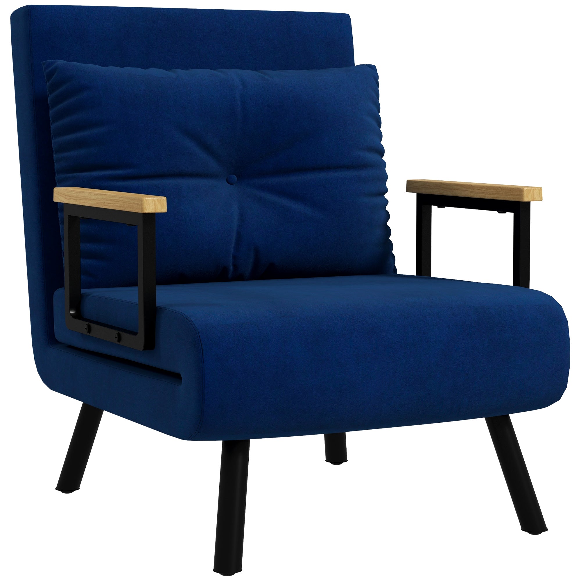 Adjustable Backrest Sofa Bed in 5 Levels, Foldable Sofa Bed with Cushions for Living Room, Upholstered Fabric, Steel and Wood, 63x73x81 cm, Blue