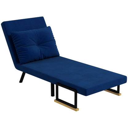 Adjustable Backrest Sofa Bed in 5 Levels, Foldable Sofa Bed with Cushions for Living Room, Upholstered Fabric, Steel and Wood, 63x73x81 cm, Blue