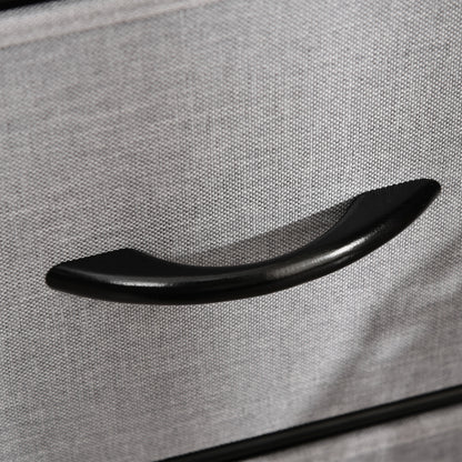 Fabric Dresser with 3 Foldable Drawers and 2 Shelves Industrial Style for Bedroom Living Room Hallway 31.5x11.4x28 inches Walnut and Light Gray