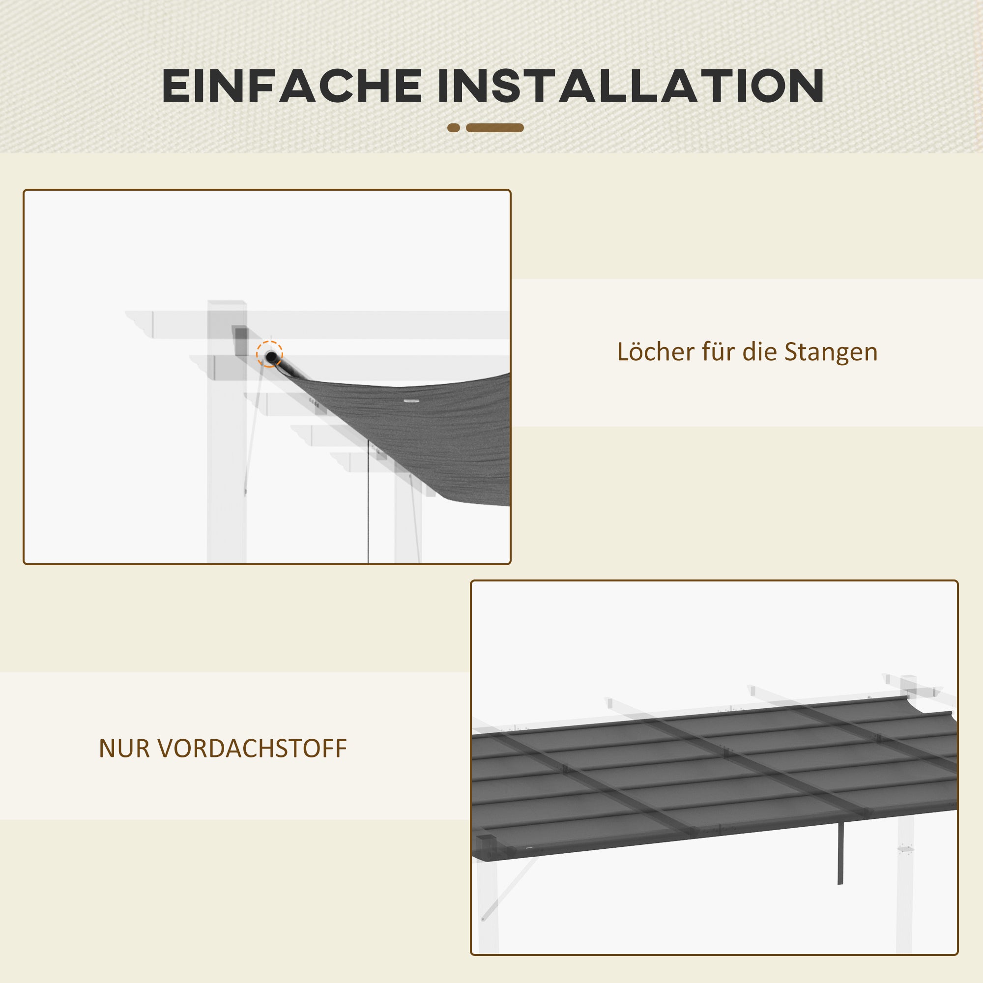 Replacement Canopy for 4 x 3 m Pergola, Waterproof Retractable Wave Canopy with Rain Drainage Holes, Winter-Proof Shade Cover for Garden, Patio, Dark Gray